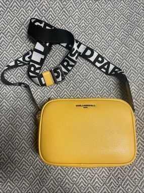 Karl Lagerfeld Yellow Pebbled Leather Crossbody with Logo Strap